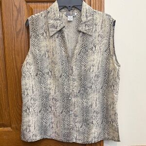 Robbie Bee Vintage Silk Snake-Print Button Down Top Animal Print Y2K